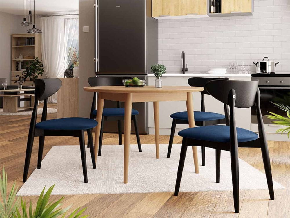 Veneti Jedálenský stôl 120 cm so 4 stoličkami OLMIO 1 - prírodné drevo / čierny / modrý